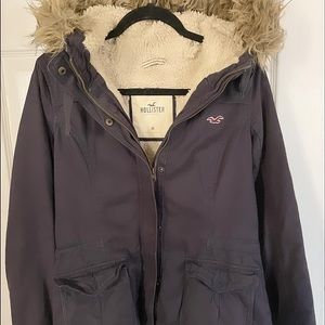 Hollister Navy Coat with Soft Wool Inside and Hood